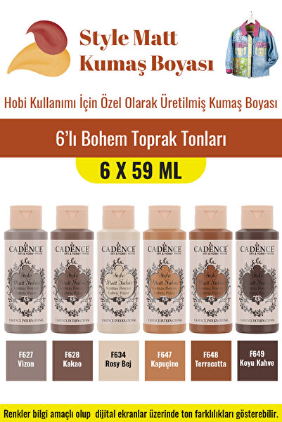 Cadence Boya 6X59ML Style Mat Kumaş Boyası - Bohem Toprak Tonları Seti