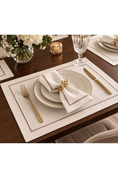 Zeren Home 4 Pieces Bronze Piko Cream Color American Service Placemat 35X45 c...