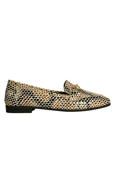 Platin Beige black leather women's buckled ballet flats