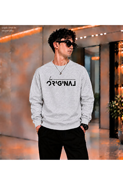 caddekombin Men's Be Original Typographic Text Printed Crew Neck Casual Regul...