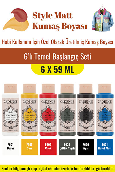 Cadence Boya 6X59ML Style Mat Kumaş Boyası - Temel Başlangıç Seti