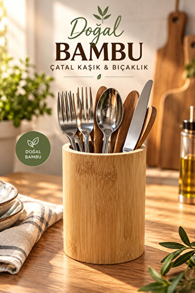House Bird Doğal Mini Bambu Çatal Kaşık Bıçaklık Mutfak Tezgah Üstü Düzenleyi...