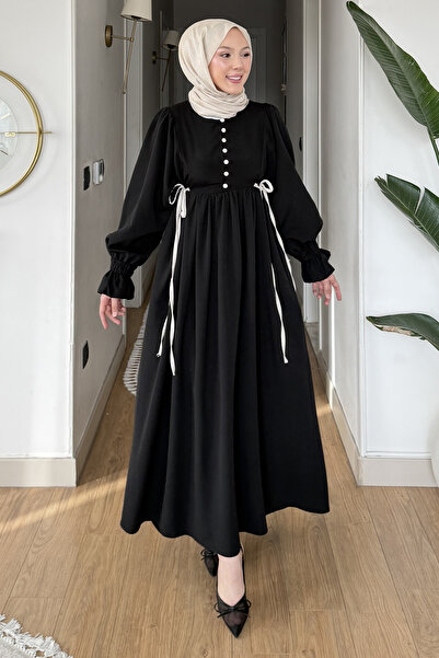 SaklıButik Λινό φόρεμα Veronica με λεπτομέρειες από κορδόνια