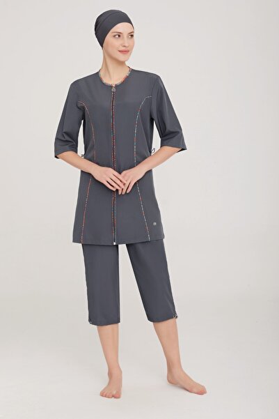 MARESİVA Short Sleeve Capri Pool Swimsuit Anthracite 0571