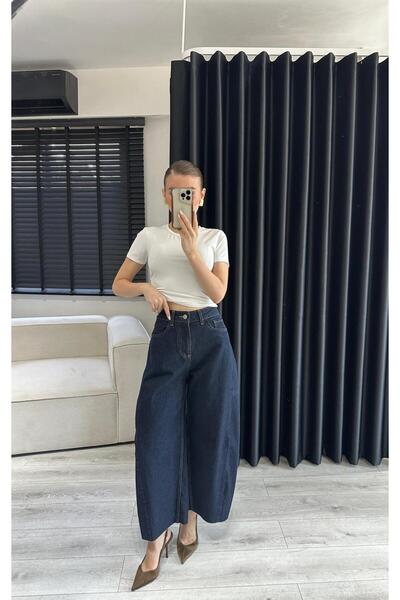Özgece KOYU LACİVERT DİKİŞ DETAY BALON JEAN