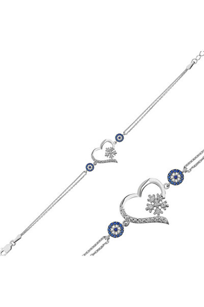 Gumush Silver Heart Snowflake Women's Bracelet