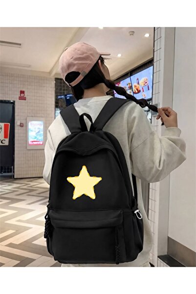 Minga London Black Star Yellow Printed School, Office, Course Backpack
