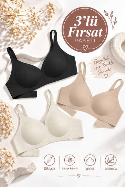 Wonna 3-Piece Seamless Laser Cut Ghost Bra Set - Wire-Free and Invisible Ever...