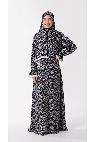 SNM BUTİK TEKSTİL VE MODA Pamuklu Viskon Önden Fermuarlı Dantel Detaylı Kendi...