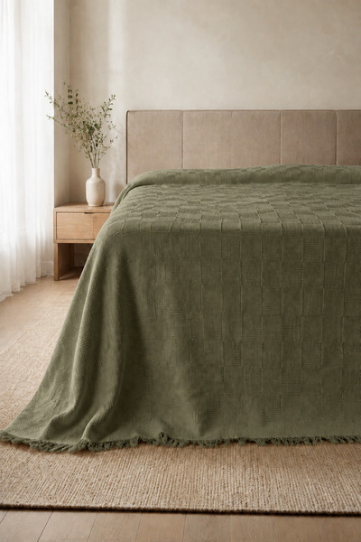 LUNGA VİTA %100 Pamuk Dokuma Pike Çift Kişilik 200x230 Dama Desenli Saçaklı P...