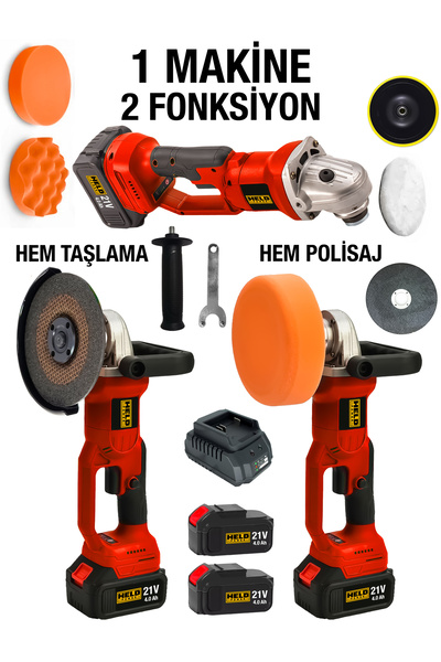 held power 21V 4.0 Ah Akülü Taşlama ve Polisaj Makinesi (Çift Akülü Set)