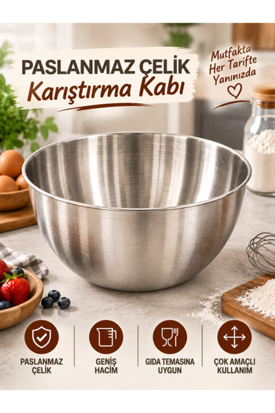 Felyra Paslanmaz Çelik Karıştırma Kabı Hamur Yoğurma Kasesi Kek Pasta Salata ...