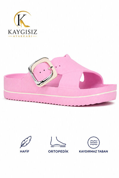 KAYGISIZ AYAKKABI Kadın Ortopedik Terlik Beachwear Tokalı Çapraz Bantlı Hafif...