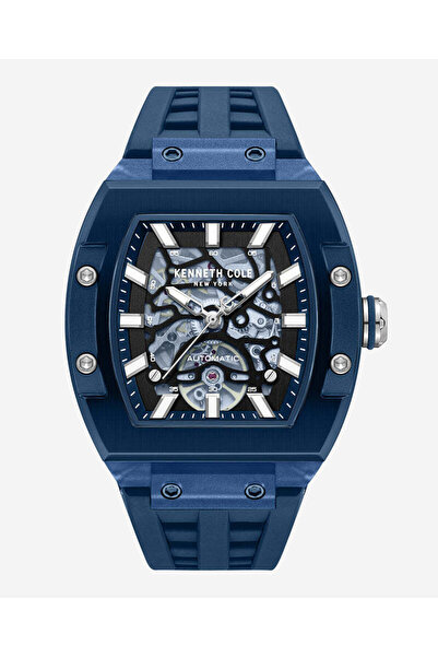 Keneth Cole Skeleton Automatic Blue Silicone Strap Watch