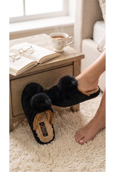 Moda fiesta Women's Pompom Plush House Slippers Soft Sole Comfortable Winter House Slippers