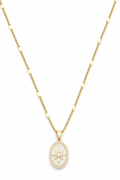 Sose Moda White Polar Star Necklace with Zircon Stone Frame - Gold