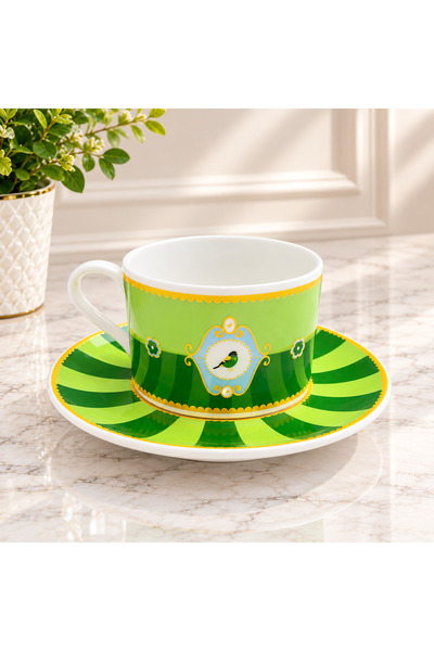 evinbizden Vintage Green Bird's Dream Pattern 200 ml Porcelain Coffee Cup