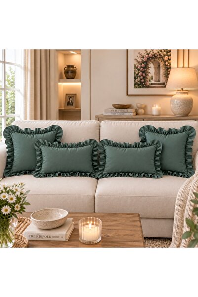 Decamor home İnci Fırfırlı Kırlent Kılıfı Çağla Yeşili Set