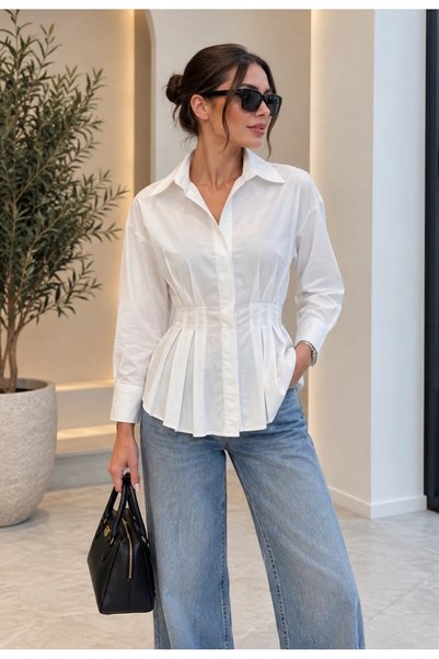 Cnswoman Karol Belden Oturtmalı Beyaz Gömlek (M)