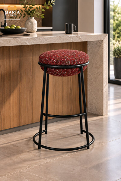 MARIA HOMES Modern Round Bar Stool with Padded Fabric Seat & Circular Footres...