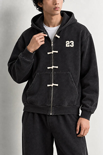 no7man Weldon - Black - Hooded Zipper Closure 100% Cotton - Men's Sweatshirt
