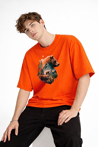 Zerenyus Bear2 - Premium Cotton Fabric Oversize Unisex T-Shirt Orange
