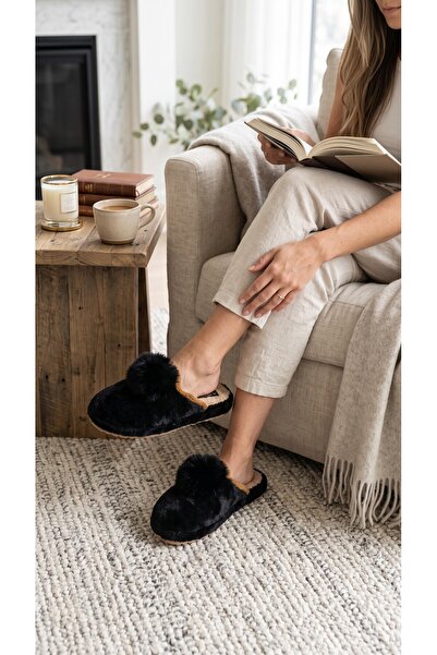 Moda fiesta Women's Pompom Plush House Slippers Soft Sole Comfortable Winter House Slippers