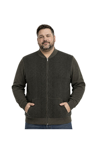 BattalModa Men's Large Size Dark Mink Vento Pocket Knitwear Cardigan 3Xl-4Xl-...