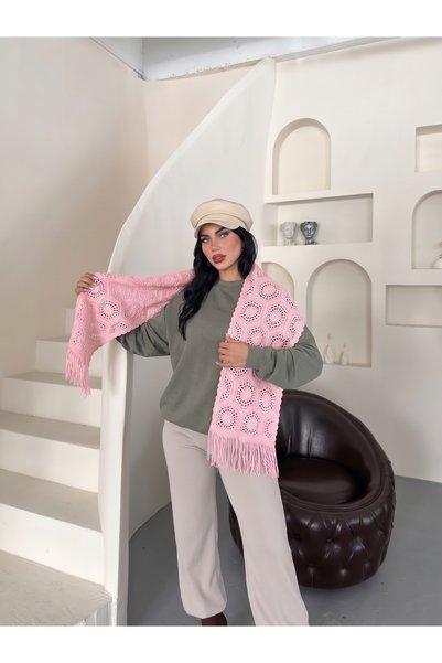 Enez وشاح نسائي بوهيمي منسوج يدويًا بتصميم مزخرف مع شراشيب