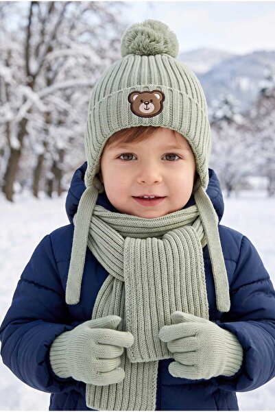 Aware Time Kitti 1-4 Years Old Boys' Fleece Scarf, Beanie, Gloves 3-Piece Set