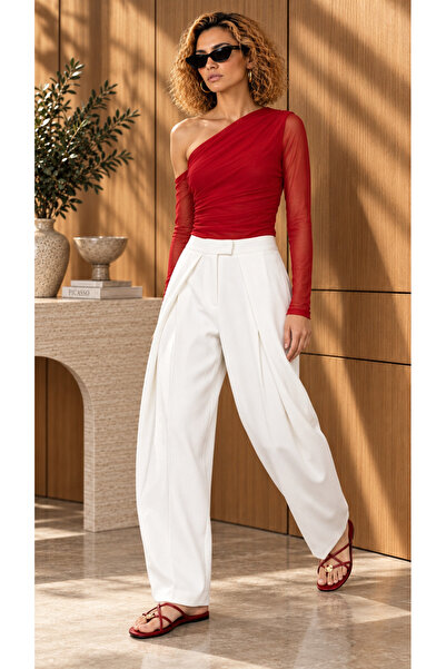 studio fashion 1988 Red Off-Shoulder Tulle Detailed Blouse