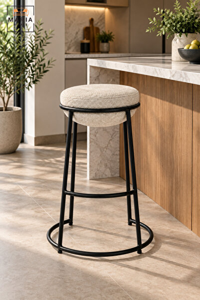 MARIA HOMES Modern Round Bar Stool with Padded Fabric Seat & Circular Footres...