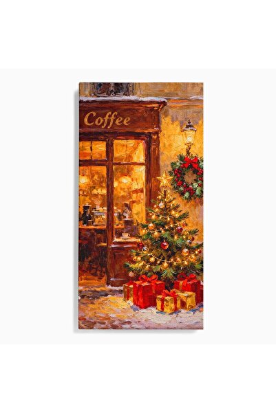 Luxcanva Tablou Canvas Cafenea De Craciun 50x100 cm pe Sasiu Lemn Seara Cafea...