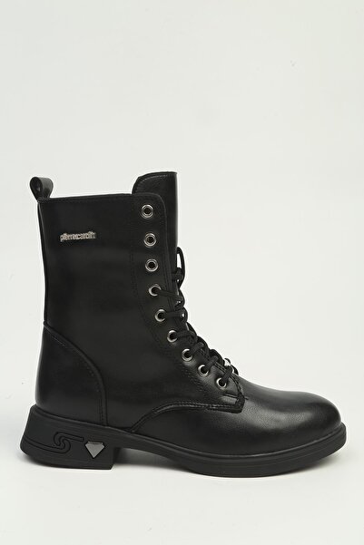 Pierre Cardin Women's Black Lace-Up and Zippered Thick-Soled Boots Pc-56109