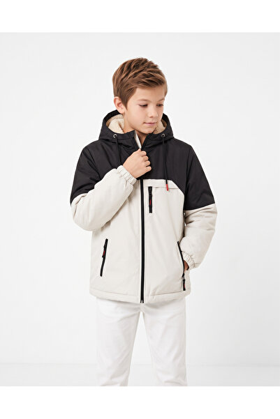 FLUEND MODA Children's Block Color Water and Wind Proof Fur Lined Coat Jacket