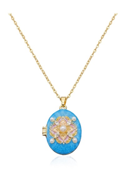 ÇELİKSİLVERTAKI Women's Clamshell-Style, Photo-Frame Style, Steel Necklace with a Domed Pendant and Pearls
