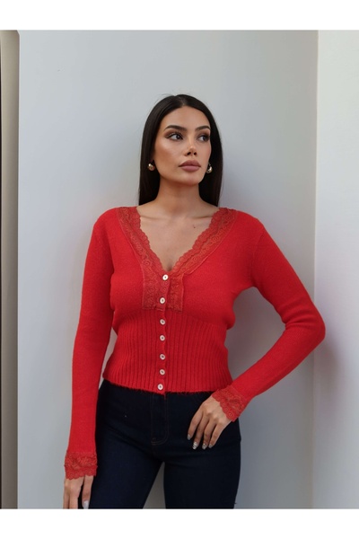 ESRAHELVACI V-Neck Lace Knitwear Cardigan