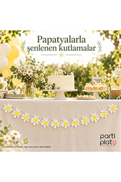 era balon Papatya Banner 12 Adet – 2 Metre İpli Beyaz Sarı Çiçekli Doğum Günü...
