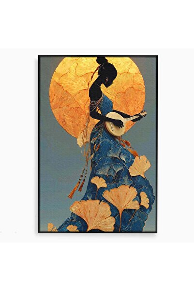 Luxcanva Tablou Canvas Silueta Muzicala Sub Luna 50x70 cm cu Rama Negru Instr...