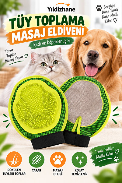Yıldızhane Kedi Köpek Tüy Toplama Eldiveni Yıkama Eldiveni Masaj Etkili Evcil...