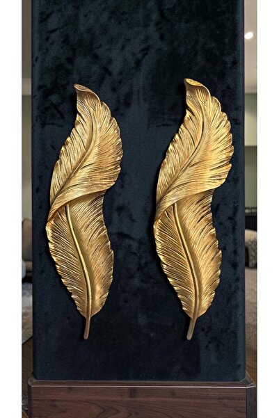 Peramari Dekoratif Polyester İkili Duvara Asmalı Dik Yaprak Set Gold Goblerli...