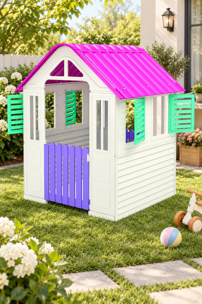PİLSAN Country House Pembe Çocuk Oyun Evi 109 cm – Bahçe ve İç Mekan Oyun Evi