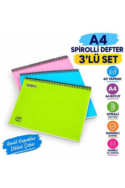 Proton A4 Spiral Checkered Notebook 60 Sheets Assorted Colors Durable Cover S...