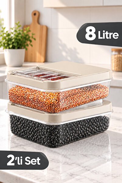 Soft Chef 2'li Multibox 8 Litre Sürgülü Kapaklı Erzak Saklama Kabı,Un Bakliya...