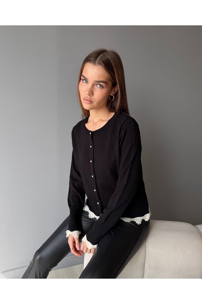 KENZA'A TRİKO Lace Detailed Buttoned Cardigan