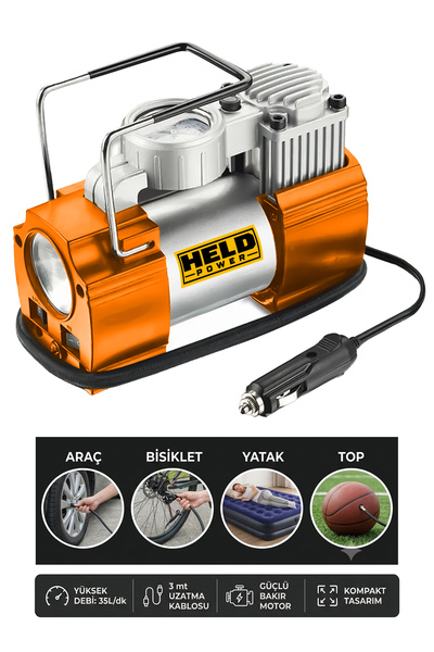 held power 12V Araç İçi Çakmaklık Girişli Taşınabilir Hava Kompresörü (Işıklı...