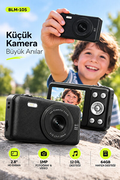 VOOKA Mini Dijital Fotoğraf Makinesi 2.8” HD Ekran – Fotoğraf & Video Çekimi,...