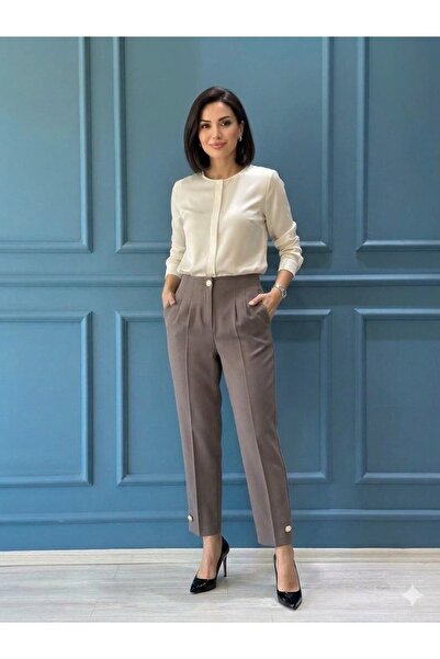 Sentez 5566 Paradise Button Detail Pants Mink