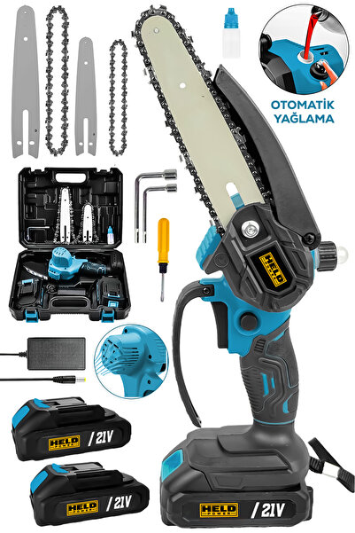 held power 21V Çift Pala - Çift Zincirli Otomatik Yağlamalı Akülü Mini Ağaç K...