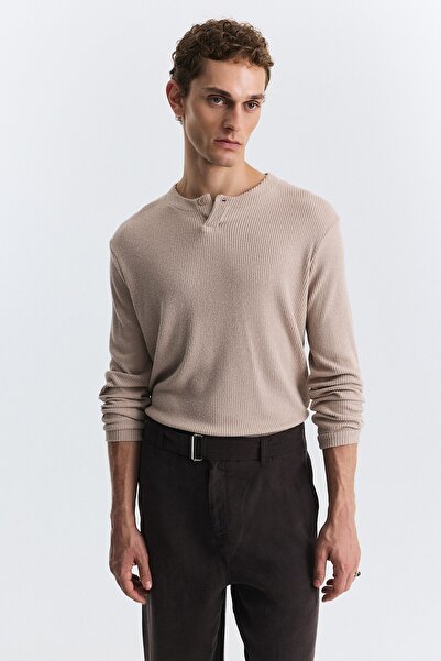 Antioch Single Button Ribbed Long Sleeve T-Shirt